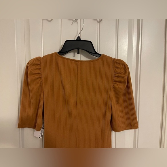 PUFF SHORT SLEEVE MIDCALF DRESS women size S vertical ribbing cinnamon/chestnuts - Picture 4 of 12